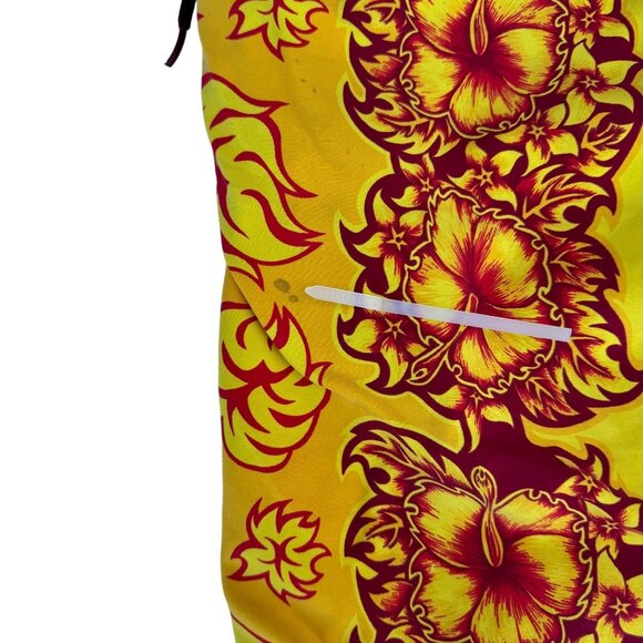 Quiksilver Sz 38 Hawaiian Swim Board Shorts Hibiscus Floral Yellow Orange - Picture 12 of 16